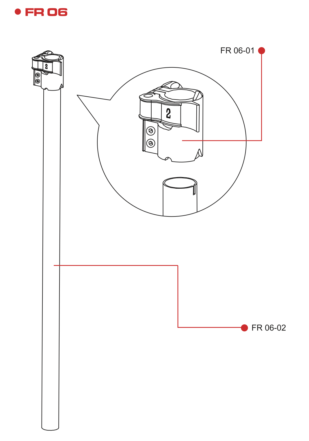 FR06 FLOW RED HANDLE STEM with CLAMP SET