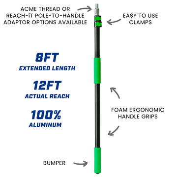 REACH-iT CHEEP 8ft aluminum pole for traditional window cleaning; lightweight reach for storefronts and ground floors