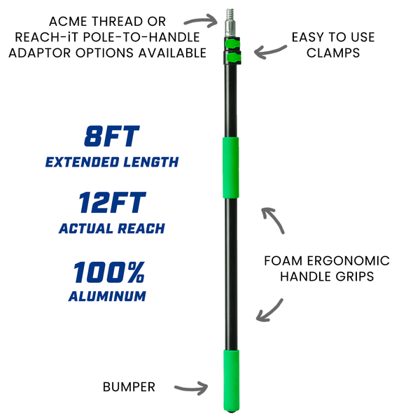 REACH-iT CHEEP 8ft aluminum pole for traditional window cleaning; lightweight reach for storefronts and ground floors