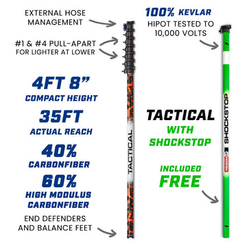 REACH-iT TACTICAL 35ft (10.7m) Reach Pole; carbon fiber water fed pole with Kevlar SHOCKSTOP handle for electrical safety
