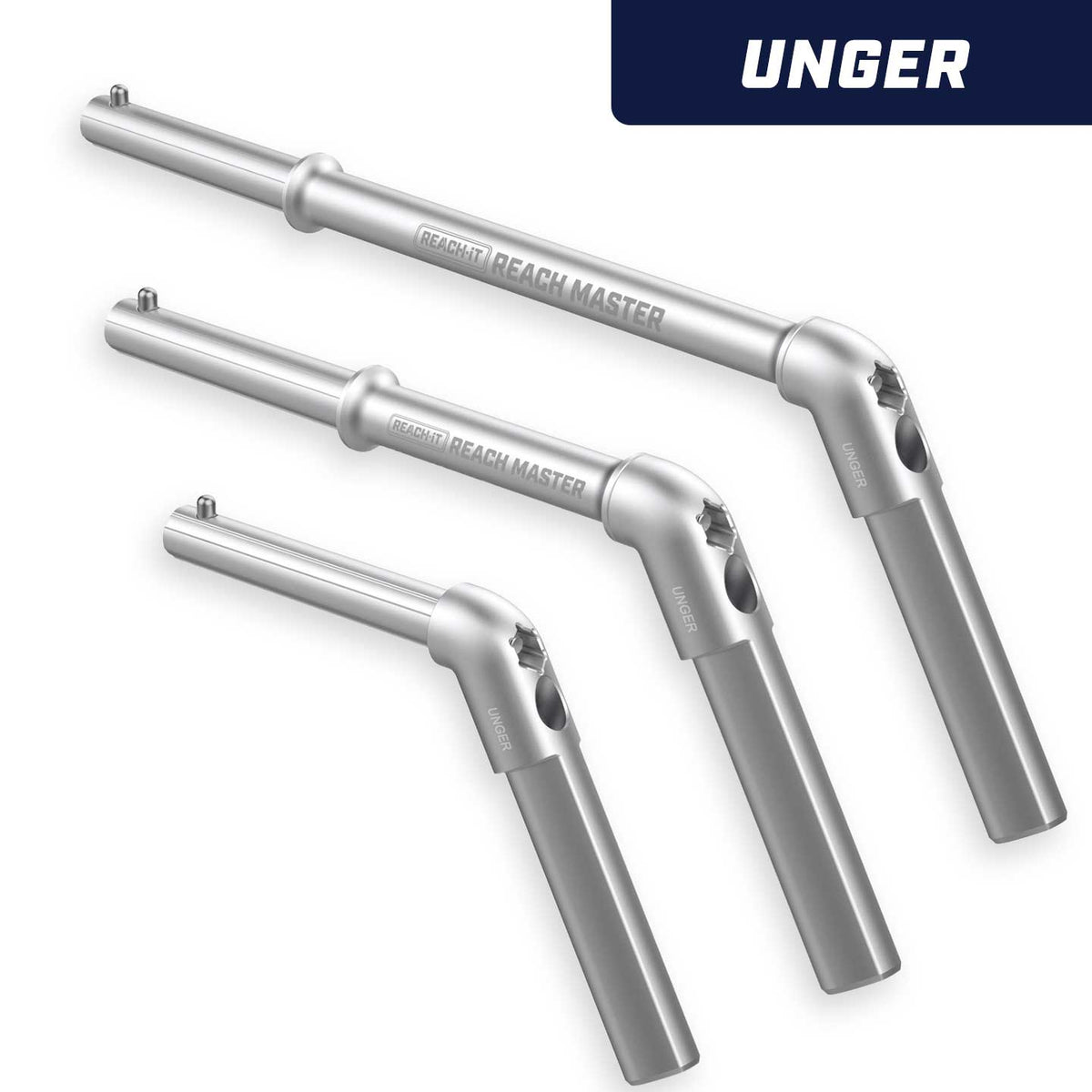 UNGER n-LITE Reach Master Adaptors; horizontal gooseneck extensions to connect REACH-iT tools to Unger n-LITE poles