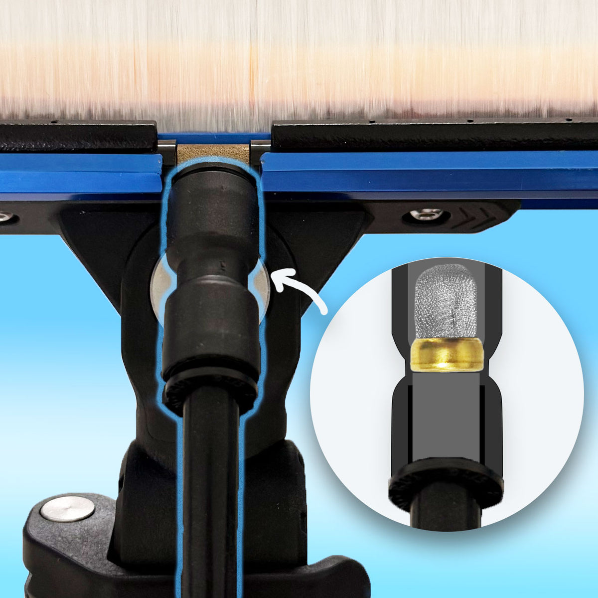 Inline pre-jet filter inside the fitting under the rinse bar