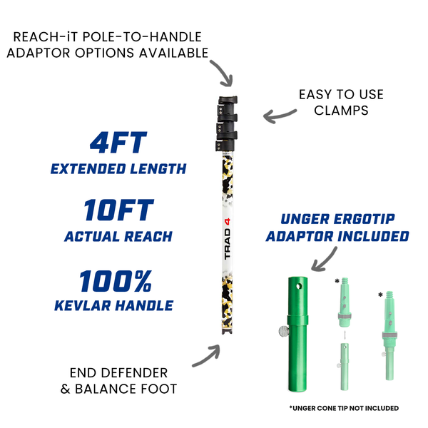 REACH-iT TRAD 4ft pole for traditional window cleaning; fits squeegees and mops for ground-level storefront work