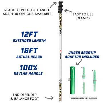 REACH-iT TRAD 12ft pole for traditional or water-fed window cleaning; fits squeegees, mops, and water-fed brushes