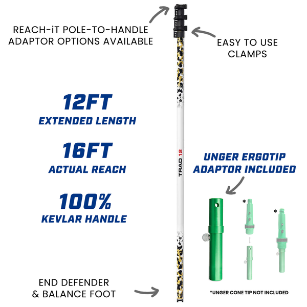 REACH-iT TRAD 12ft pole for traditional or water-fed window cleaning; fits squeegees, mops, and water-fed brushes