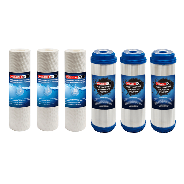 REACH-iT FLOW Pre-Filter 6-Pack; replacement sediment and carbon filters for FLOW RED+ pure water window cleaning systems