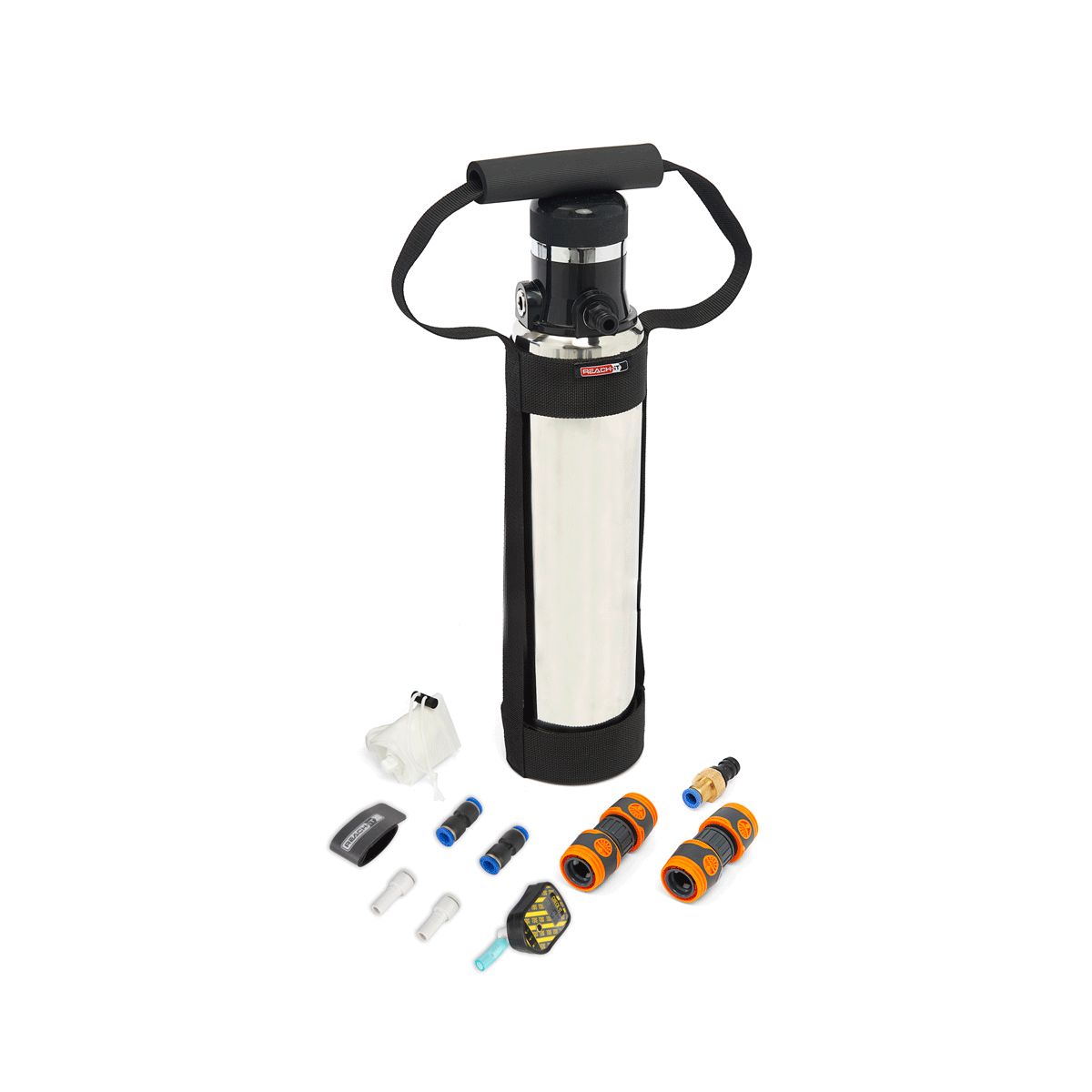 REACH-iT 2-Litre Mini Stainless DI Tank; mixed bed deionization tank for spot-free water-fed window cleaning