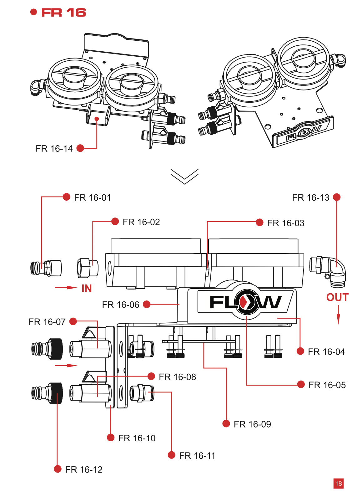 FR16-08 FLOW RED WASTE WATER OUT VALVE (RED)
